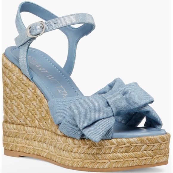 🌹STUART WEITZMAN🌹 Sofia Denim Bow Wedge Espadrille Sandals Size: 10B - Picture 1 of 12